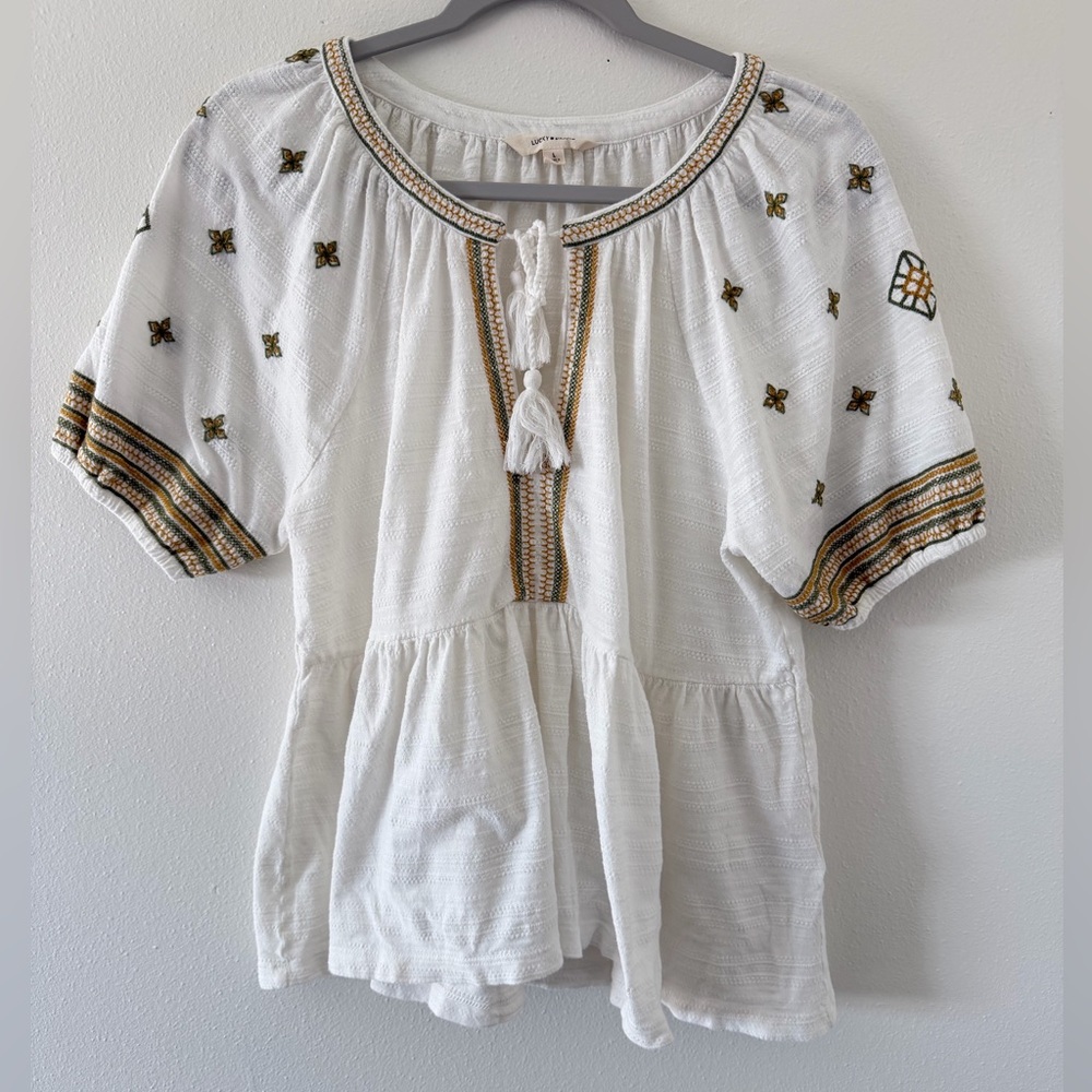 Lucky Brand Cream Peasant Blouse with Gold Embroidery - Picture 5 of 11